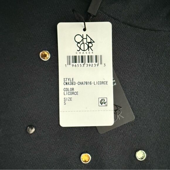 Chaser All Over Jeweled Oversized Hoodie Jeweled Accents Licorice Black Small - Picture 3 of 7